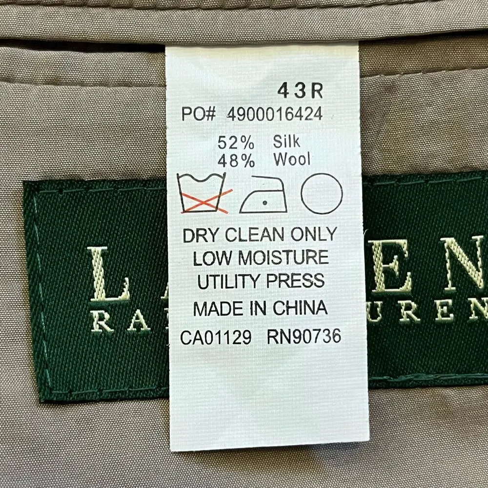 Lauren‎ Ralph Lauren Macys Beige Tan Blazer Silk Wool Blend Size 43R Men Jacket